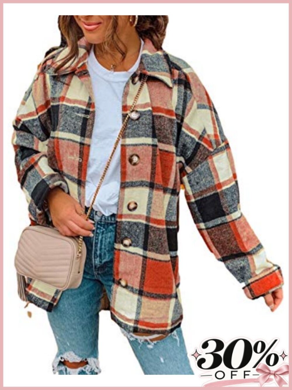 Plaid Flannel Shacket Oversized Button Down Long Sleeve Shirt Jacket